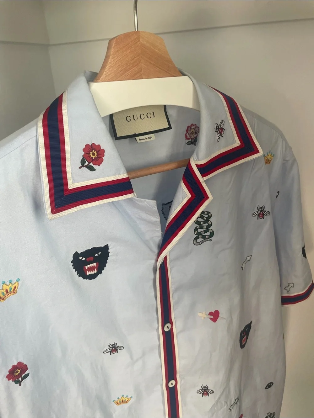 Gucci Light Blue Embroidery Bowling Shirt